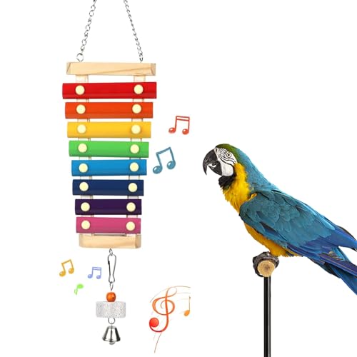 Large Parrot Suspensible Xylophone Toy, Multicolored Natural Wooden Bird Chewing Toys with Grinding Stone for Large, Medium Birds, Macaws, African