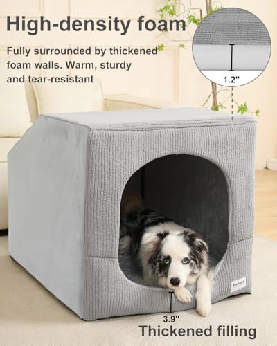 Hovicaed Indoor Dog House for Extra Large Medium Small Sized Dogs - Dog Tent with Washable Removable Cover, Pet Orthopedic Dog Cave Bed Egg-Crate
