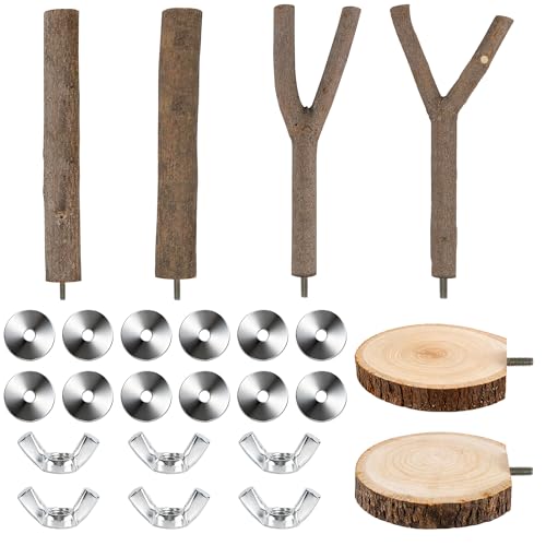 6 PCS Bird Perch Set, Natural Birch Wood Straight & Forked Perches with Platforms for Parakeets, Cockatiels, Conures, Lovebirds - Cage Accessories