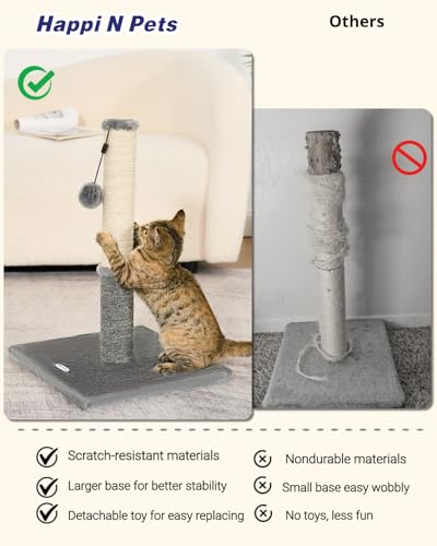 Happi N Pets Cat Scratching Post, Cat Scratcher for Indoor Cats, Sisal Scratching Post & Carpet Post in One, Stable Kitten Scratching Post with