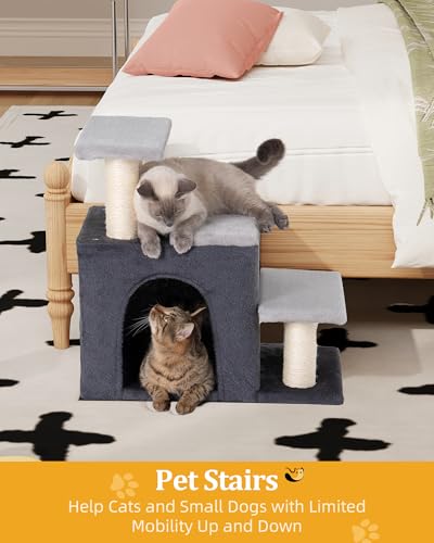 Aechonow 3-in-1 Pet Stairs for Cats, Dog Steps for Small Doggie Rabbits, 6.29''Depth Cat Stairs, Indoor Cat Ladders for High Bed for Pet's Joints, 1