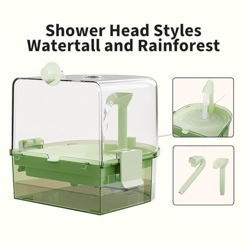 Automatic Bird Baths for Cage – Indoor Parakeet Bath with Pump, Bird Shower with 2 Modes Running Water, Bird Cage Accessory for Pet Birds Conure