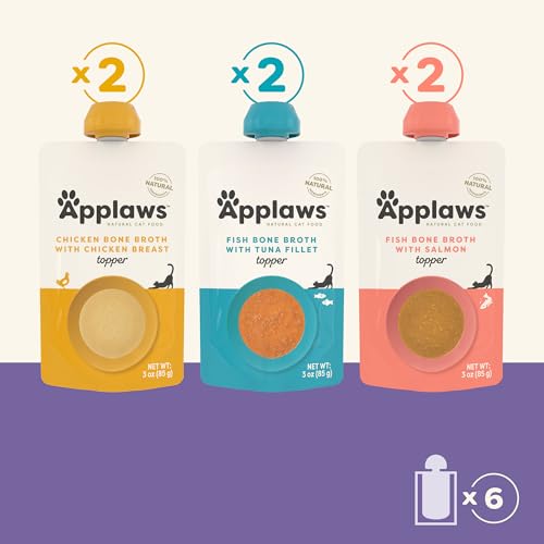 Applaws Bone Broth Fish & Chicken Variety 12-Pack Lickable Wet Cat Food Topper, High Protein, Limited Ingredient, Grain Free, No Artificial Additives