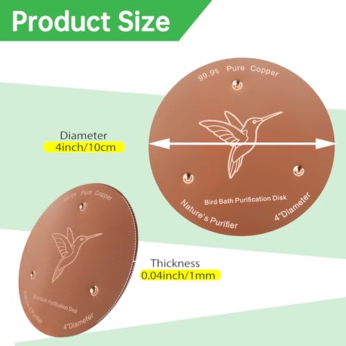 2 Pack Bird Bath Copper Discs, 99.9% Pure Copper Cleaner with Triple-Point Support, Reinforced Design for Safe Clean Water, Universal Fit for Outdoor