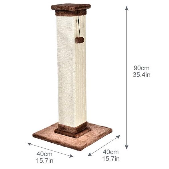Basics Sturdy Cat Scratching Post for Indoor Cats & Kittens, Classic Single Post with Sisal Rope, Jute Fiber, Wood Base, Large (35.4"H), Brown