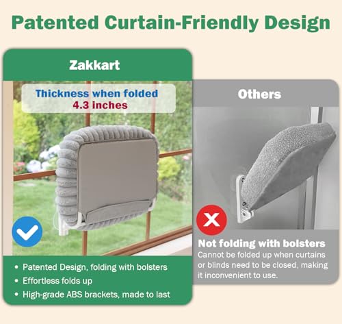 Zakkart SnugCloud Foldable Cat Window Perch - Cordless, Ultra Soft Machine Washable Bed with 4-Sided Bolster, Metal Frame - Window Hammock for Large