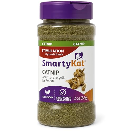 SmartyKat Natural Catnip Canister, 100% Natural Cat Nip for Cats, Premium Dried Catnip for Indoor Cats, Positive Training Aid for Play and Exercise