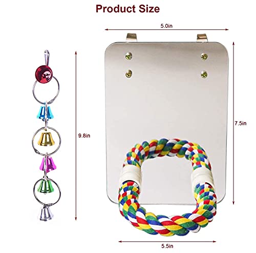 7" Bird Mirror with Rope Perch Bird Toys Swing, Comfy Perch for Greys s Parakeet Cockatiel Conure Lovebirds Finch Canaries