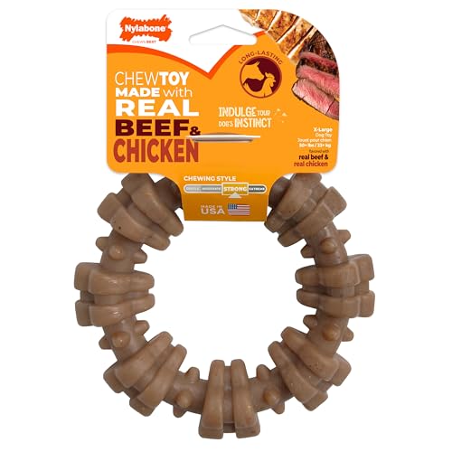 Nylabone Strong Chew Textured Ring Dog Toy Made with Real Beef & Chicken, Durable Chew Toys for Aggressive Chewers, Long Lasting Dog Bone, Keeps Dogs