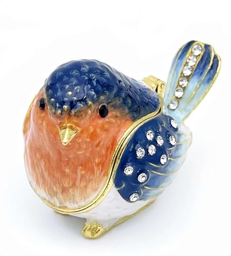 Robin Bird Jewelry Trinket Boxes Hinged Ring Box.Collectible Bird Figurines Home Decor Gifts for Women.Necklace Rings Earrings Organizer.