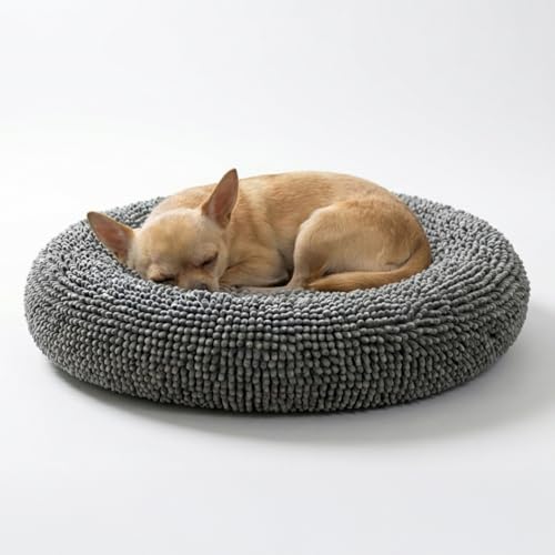 Muddy Mat® Cloud K-9 Dog Beds for Small Dogs & Cats, Soft & Relaxing Round Dog Bed, Chenille Material, Removable Cover, Washable & Dryer Safe – Grey