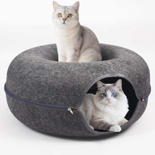 Cat Caves for Indoor Cats, Large Cat Tunnel for Multiple & Large Cats, Scratch Detachable Peekaboo Cat Cave Bed, Kitten Donut Kitty Hideaway Up to 45
