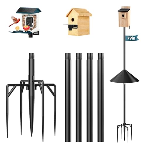 Smart Bird Feeder Pole Stand with Proof Squirrel Baffle - Dia 1 Inch Bird House Pole 79", Feeding Station for Outdoors Heavy Duty, Compatible Post