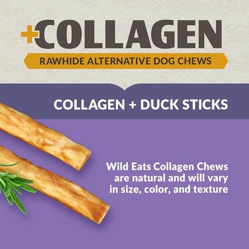 Wild Eats Real Duck Collagen Bully Sticks for Dogs (25 Pack,5 Inch) Long Lasting Dog Chews No Hide Dog Treat Bully Stick Alternative, Rawhide Free
