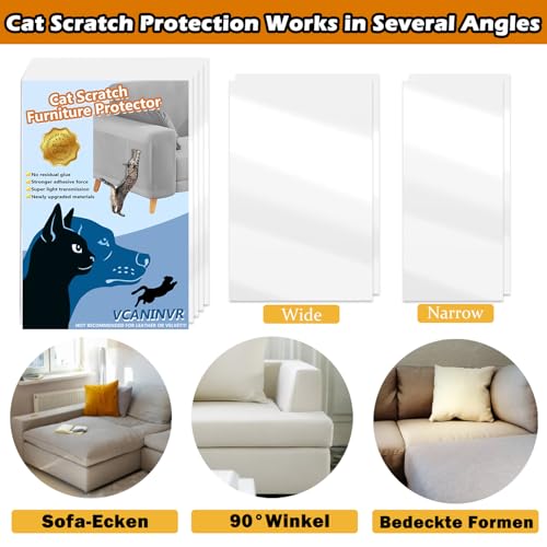 12 Pack Cat Scratch Furniture Protector Anti-Scratch Deterrent Tapes Premium Cat Couch Protector with Strong Stickiness No-Residue for Couch Doors