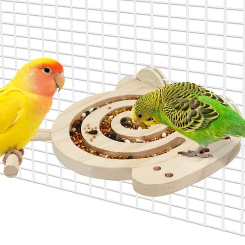 Bird Foraging Toys with Perch, Kiln-Dried Wood Bird Enrichment Toys for Slow Feeder, Parakeet Toy for Cages Reduce Seed Mess, Visible Food Design