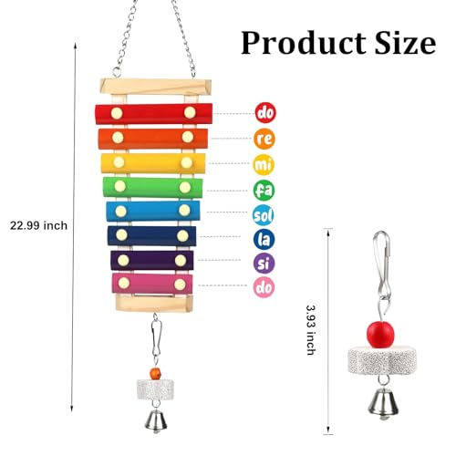 Large Parrot Suspensible Xylophone Toy, Multicolored Natural Wooden Bird Chewing Toys with Grinding Stone for Large, Medium Birds, Macaws, African