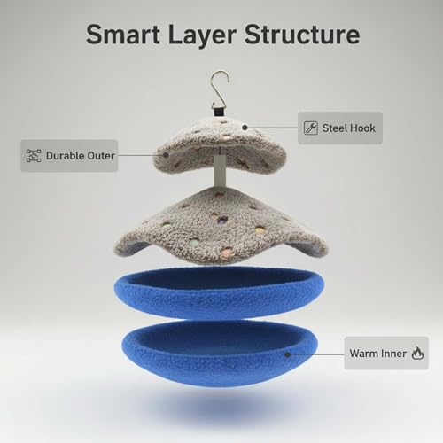 Bird Parrot Nest Hammock for Parakeet Conure Lovebird Small Animal Hamster Sugar Glider Hanging Bed Hideout House (S(Length:6.2inch), Gray)