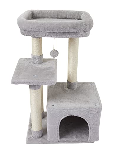 FISH&NAP Cute Cat Tree Kitten Cat Tower for Indoor Cat Condo Sisal Scratching Posts with Jump Platform Cat Furniture Activity Center Play House Grey