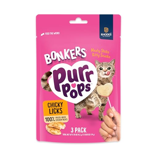 Bonkers Purrpops Freeze-Dried Chicken Flavored Lollipop Treats for Cats, 15 Pack