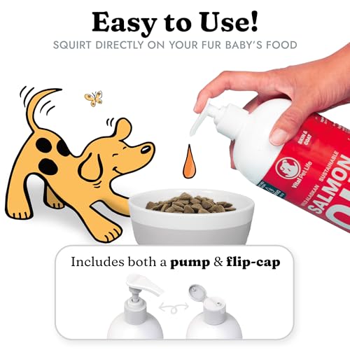 Salmon Oil for Dogs & Cats - Healthy Skin & Coat, Fish Oil, Omega 3 EPA DHA, Liquid Food Supplement for Pets, All Natural, Supports Joint & Bone