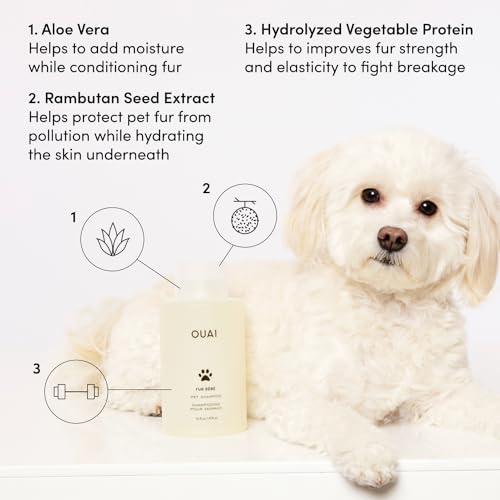 OUAI Fur Bébé Pet Shampoo - Cat & Dog Shampoo for Gentle Cleansing, Hydration & Shine - Vegan & Cruelty-Free Pet Supplies with Aloe Vera & Panthenol