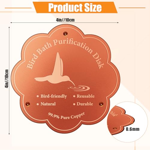 1P 4inches Bird Bath Purification Disk, 99.99% Pure Copper Bird Bath Disc Safe Birdbath Cleaner Disks for Outdoor All-Season Use 0.6mm Birdbaths