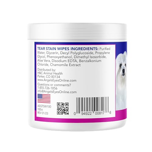 Angel's Eyes Gentle Tear Stain Wipes for Dogs and Cats - 100 Ct - Presoaked Textured (AEGTSW100)
