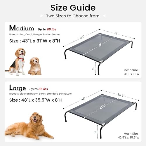 Love's cabin Elevated Cooling Dog Bed for Large Dogs, Portable Indoor & Outdoor Raised Pet Dog Cat Cot, Durable Summer Frame with Breathable Mesh