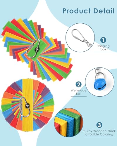 Bissap 2 PCS Bird Chew Toys, Multicolored Bagel Cascade Bird Parrot Chewing Sticks Biting Wooden Blocks Toy for Small Medium Conure Parakeet