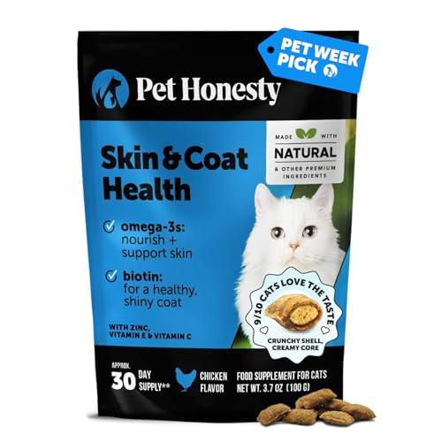 Cat Skin & Coat Health Chews – Crunchy & Creamy Treats with Omegas, Vitamin C & E, Biotin – Soothes Itchy, Dry Skin, Reduces Shedding & Promotes a