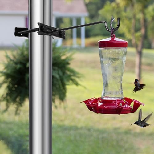 2 Pack Bird Feeder Hanger Hook, Metal Clamp-On Deck Hook for Railing Pole, Outdoor Hanging Bracket for Plant, Camping Lantern Rack, Windproof Tree