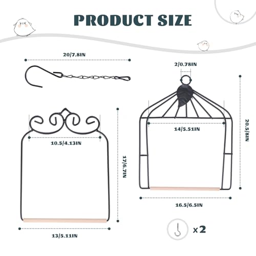 2PK Metal Frame Hummingbird Swings and Perches with Wooden Dowel Black Bird Swing Outdoor Bird Perch Humming Bird Swing