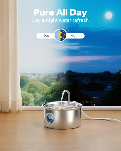 Cat Water Fountain Stainless Steel: Cat Fountain for Drinking - 88oz/2.6L Pet Water Fountain for Cats Indoor - Quiet Cats Water Bowl Dispenser - Pets