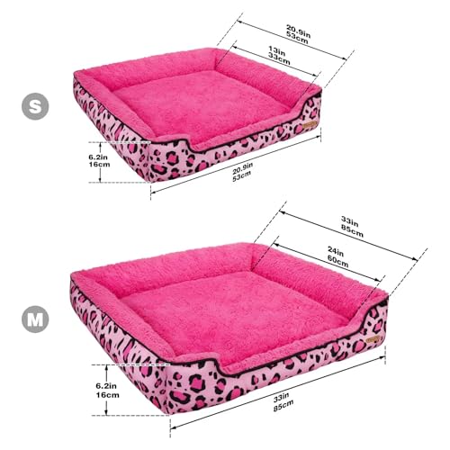 Rectangle Washable Dog Bed for Large, Medium & Small Dogs – Soft Calming Puppy Beds, Durable Warm Pet Sofa with Non-Slip Bottom for Indoor Use.Pink S