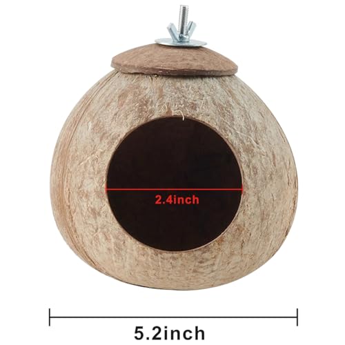 Bird Nest for Cage Natural Coconut Shell Birds House 2 Pack Parakeet Hide Breeding Hut Bird Cage Accessories & Decor Hamster Toys for Parrot