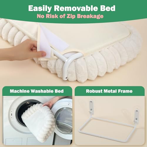Zakkart SnugCloud Foldable Cat Window Perch - Cordless, Ultra Soft Machine Washable Bed with 4-Sided Bolster, Metal Frame - Window Hammock for Large