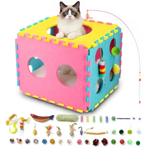 41 Pcs Interactive Cat Toys for Indoor Cats, Kitten Toys with Soft Pillow, Catnip Toys, Chew Rope, Feather Wand, Springs and Balls for Indoor Kittens