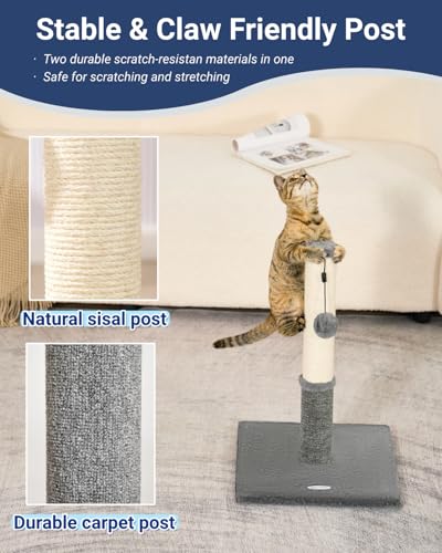 Happi N Pets Cat Scratching Post, Cat Scratcher for Indoor Cats, Sisal Scratching Post & Carpet Post in One, Stable Kitten Scratching Post with