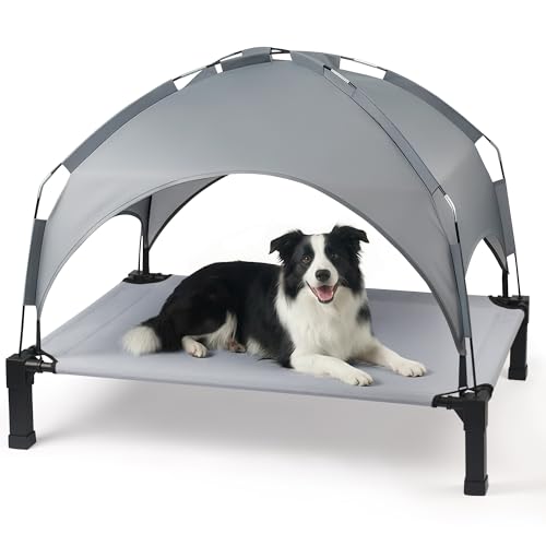 Heeyoo Elevated Dog Bed with Removable Canopy, Portable Dog Cot with Sun Protection Shade Tent, Raised Pet Cooling Cot Bed for Dogs, 42in