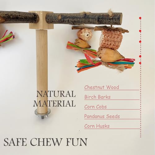 Bird Perch 360° Rotating Perch with Natural Chew Toys - Spinning Bird Toys Cage Accessories- Parrot Wooden Stand for Small and Medium Birds