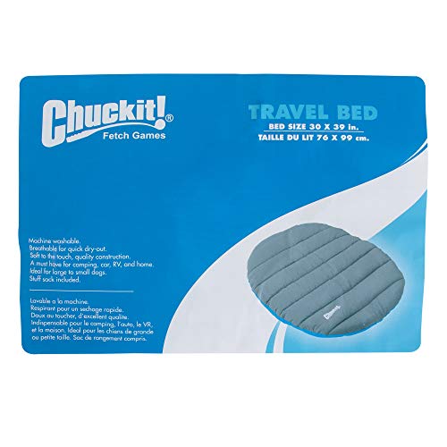 Chuckit! Outdoor Travel Portable Water Resistant Travel Pillow Dog Bed For Medium to Large Dogs 20 to 100 lbs, 39"L x 30"W, Blue