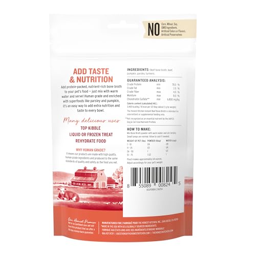 The Honest Kitchen Human Grade Daily Boosts Instant Beef Bone Broth with Turmeric for Dogs 3.6 Ounces