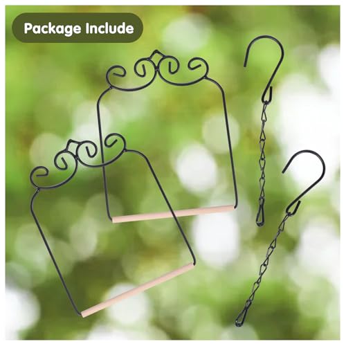 2PK Metal Frame Hummingbird Swings and Perches with Wooden Dowel Black Bird Swing Outdoor Bird Perch Humming Bird Swing (2PK)