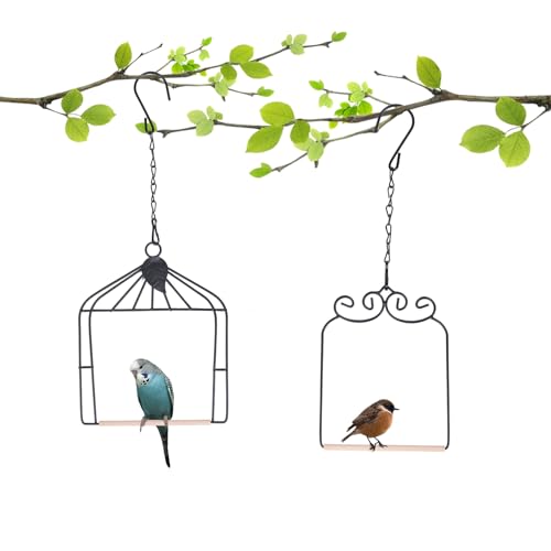 2PK Metal Frame Hummingbird Swings and Perches with Wooden Dowel Black Bird Swing Outdoor Bird Perch Humming Bird Swing