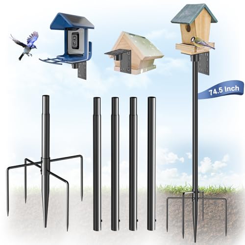 Bird Feeder Pole Stand – 74.5 Inch Height Feeding Station with 1-Inch Dia Heavy Duty for Hanging Feeders, Bird House Pole Mount Kit for Outdoor