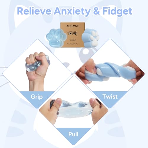 2-Pack Taba Squishy Cat Paw Sensory Fidget Toys Adults, Anxiety Stress Relief Squeeze Toy, Soft Cute Kawaii Squishy’s for Desk, School (Blue)
