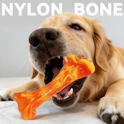 3 Pack Dog Chew Toy for Aggressive Chewers, Bacon Flavored Indestructible Dog Bone Toys for Medium/Large Breed to Keep Them Busy