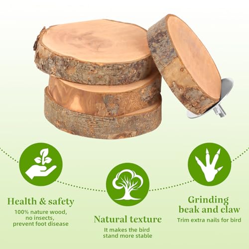 4PCS Natural Wood Round Bird Perch Platform for Cage - Parrot Perch Stand for Conures, Cockatiels, Budgies, Lovebirds, Parrotlets, Small Bird Cage