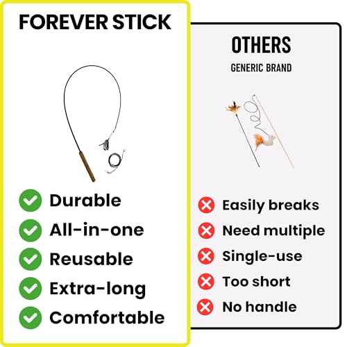 Forever Stick - The Unbreakable Cat Wand Toy, Durable Cat Toy Wand, Extra Long Cat String Toy, Cat Fishing Pole Toy for Bored Indoor Adult Cats, Cat